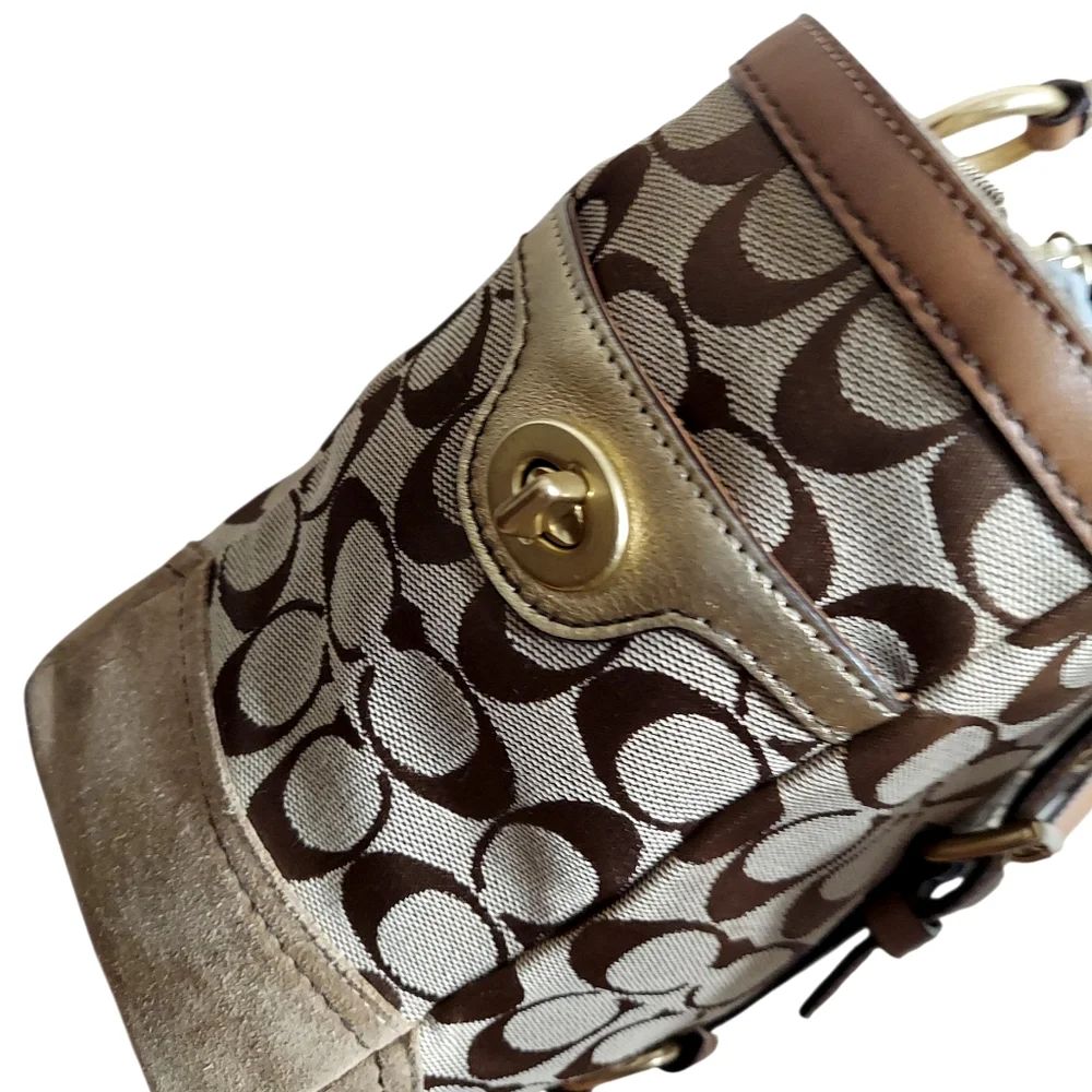 Coach Y2K Signature Turnlock Jacquard, Leather & Suede Tote Bag EUC - Picture 9 of 15
